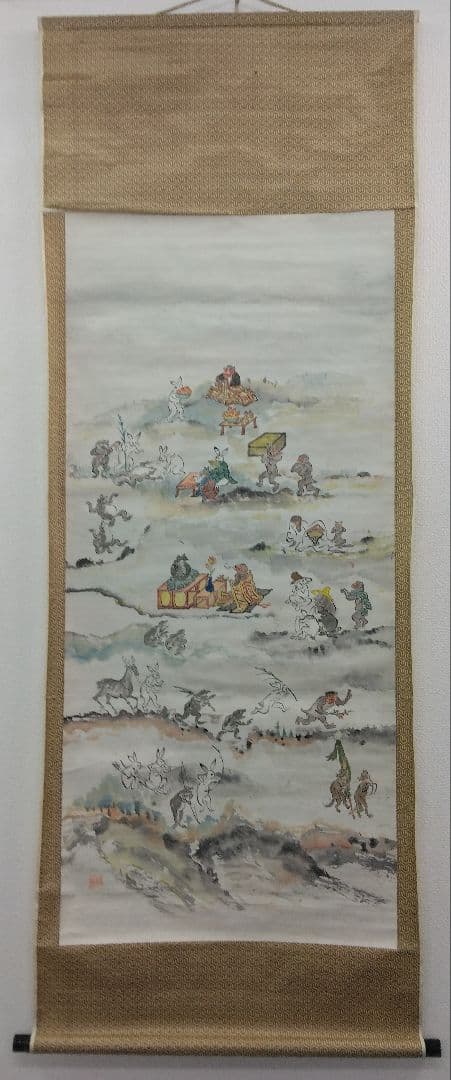 【みりん様用】鳥獣戯画　紙本　掛軸（河鍋暁斎 風）