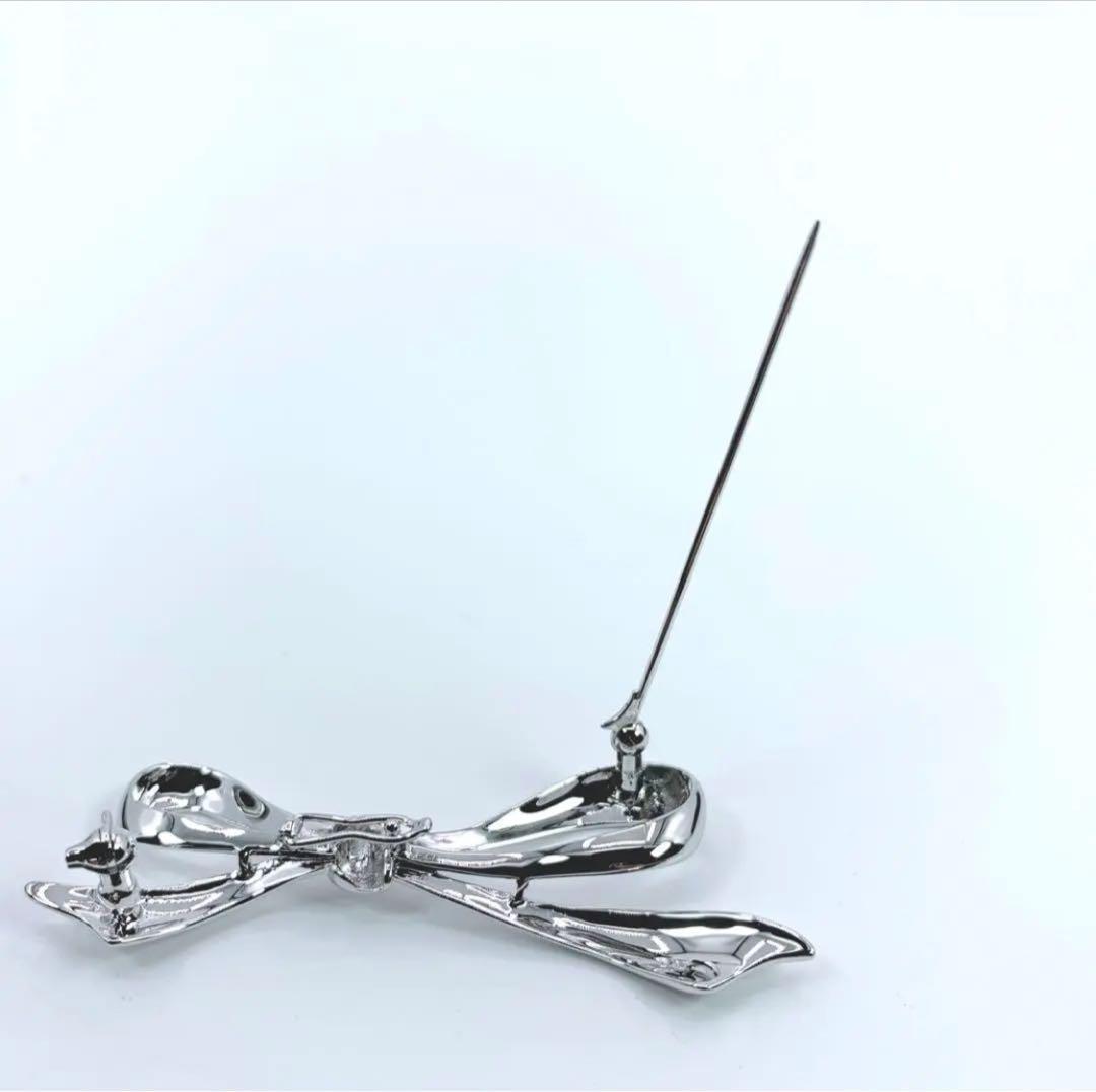 箱付き MIKIMOTO ミキモト シルバー ブローチ リボン りぼん