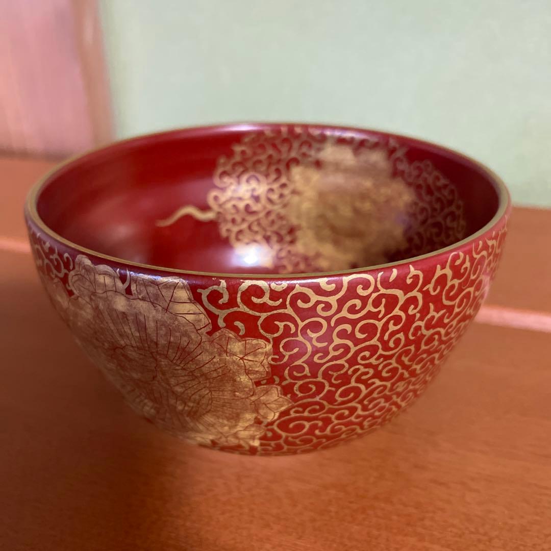 中村桜谷　桜谷窯　京焼　抹茶碗　朱金金襴唐草　共箱あり