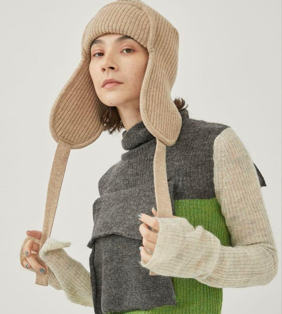 FUMIE TANAKA ear cover knit cap ベージュ ニット 帽 耳 付き