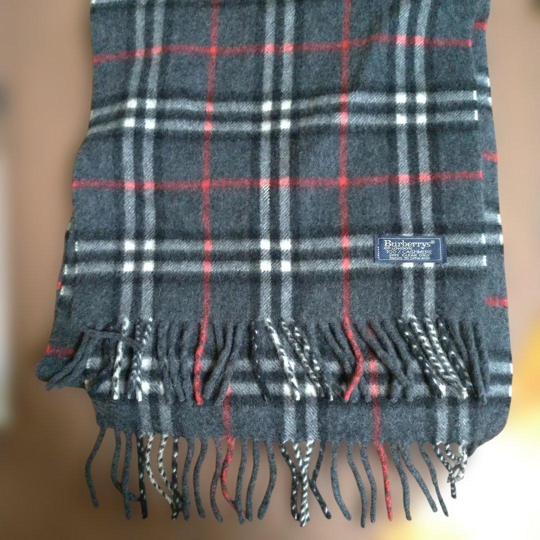 Burberry's カシミヤ チェックマフラー グレー - メルカリ