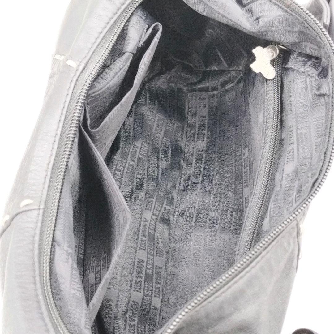 アナスイ 三日月 レザー ワンショルダーバッグ 黒 フラワーモチーフ