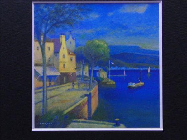 黒木邦彦、『入江の船』、希少画集より、状態良好、新品木製額・額装付 黒木邦彦、『入江の船』、希少画集より、状態良好、新品木製額・額装付