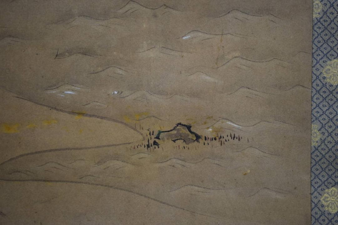 真作/田中納言/春/富士山と海岸の人家/布袋屋掛軸HH-98