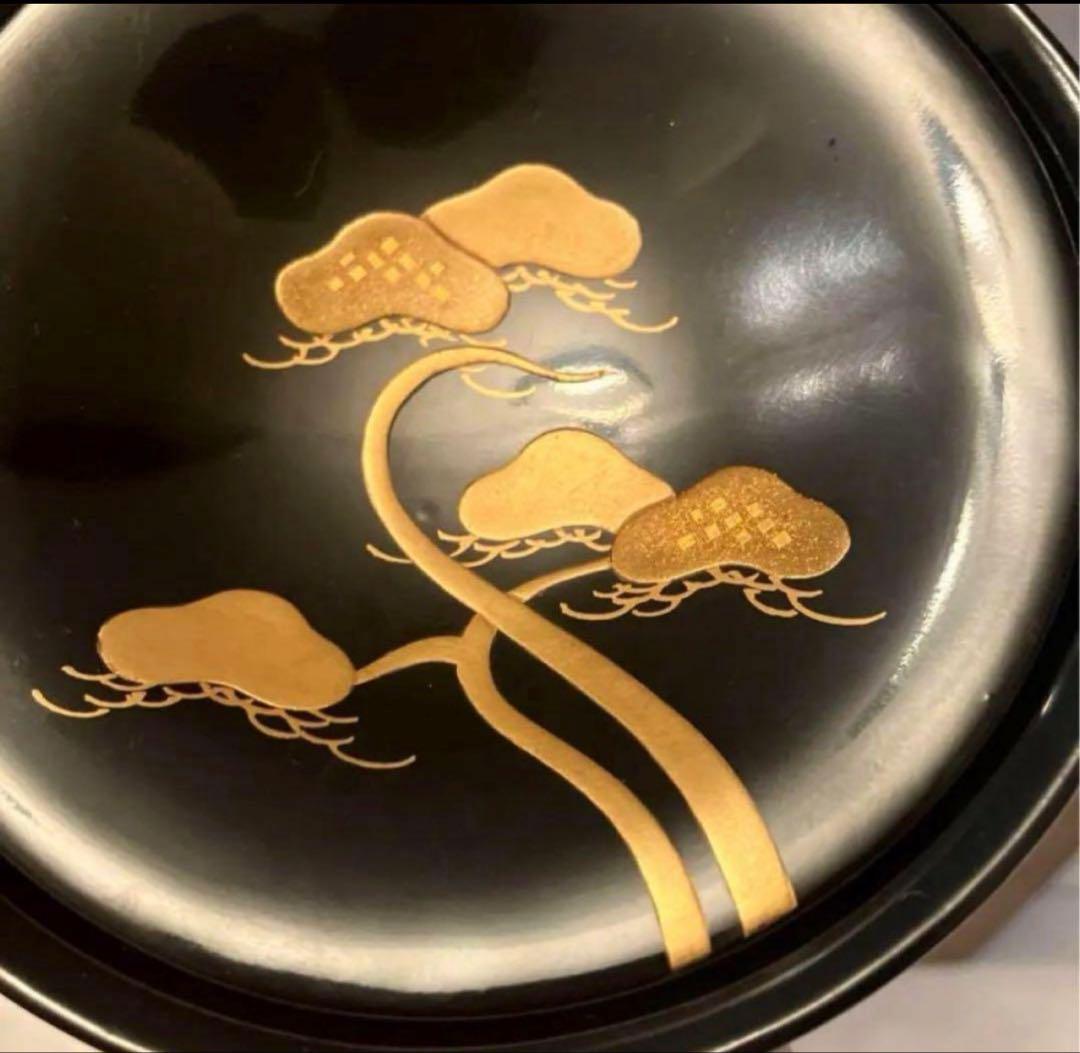 明治時代 金彩の絢爛豪華な千鳥や松、形が美しい木製輪島漆塗りお椀2客