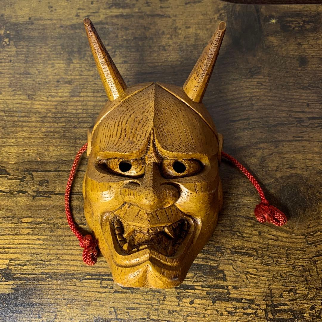 E-壁 【希少】木彫り 般若面 はんにゃ 厄除け 魔除け インテリア