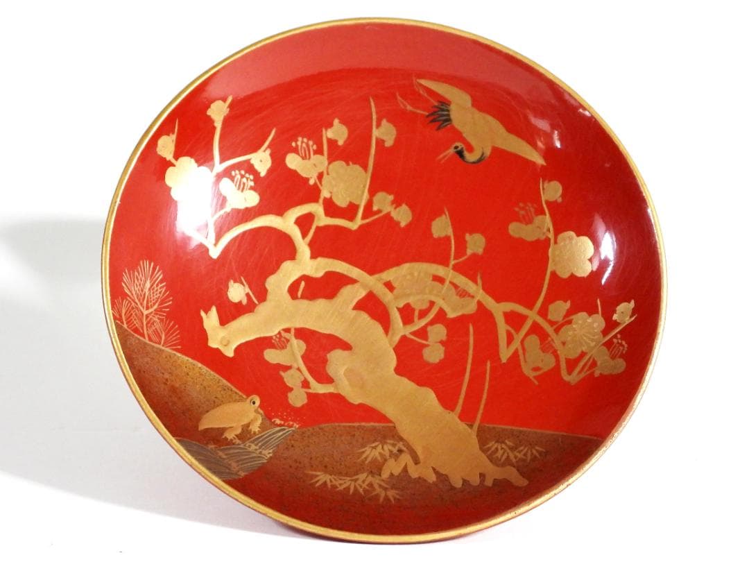 九段盃 酒器 天然木 漆塗り 金蒔絵 松竹梅 亀鶴紋 漆芸