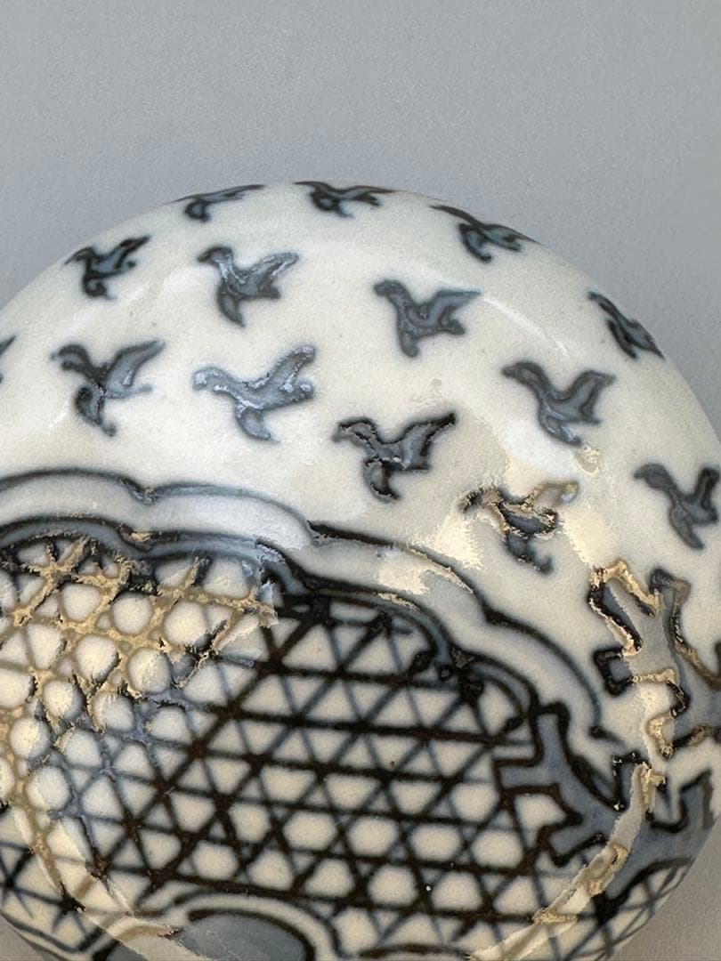 茶道具香合　永楽善五郎　染付干網