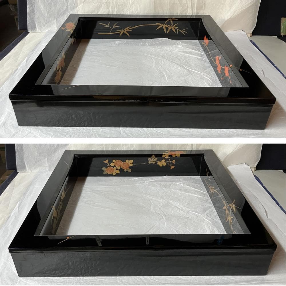 e3138 輪島塗 炉縁 四君子蒔絵 共箱 茶道具