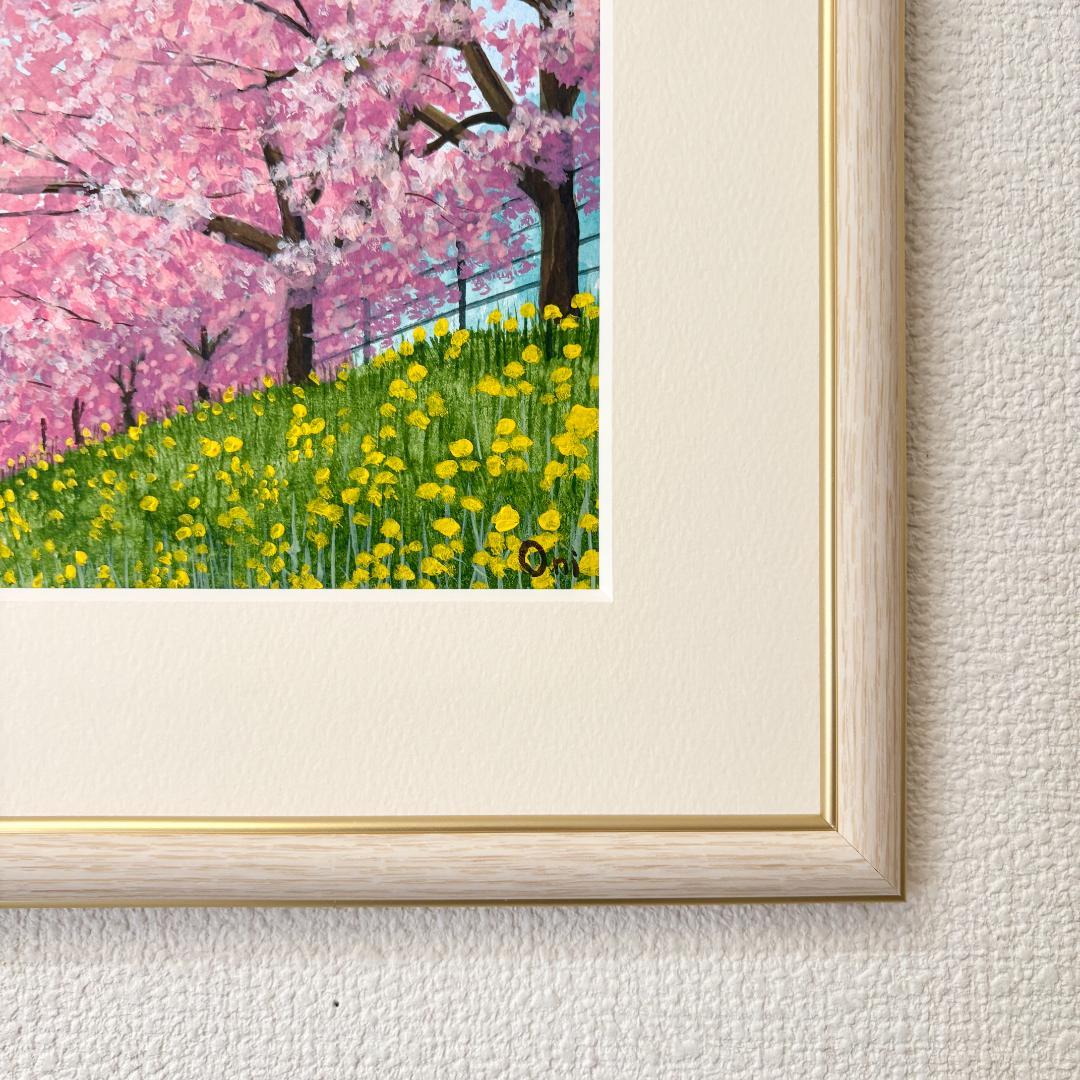 アクリル画　原画　「河津桜02」額縁付　SMサイズ　風景画