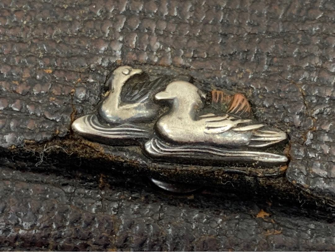 時代物 煙管 キセル 純銀 鳥山水図 煙草入れ たばこ入れ 鴨 緒締 銅地