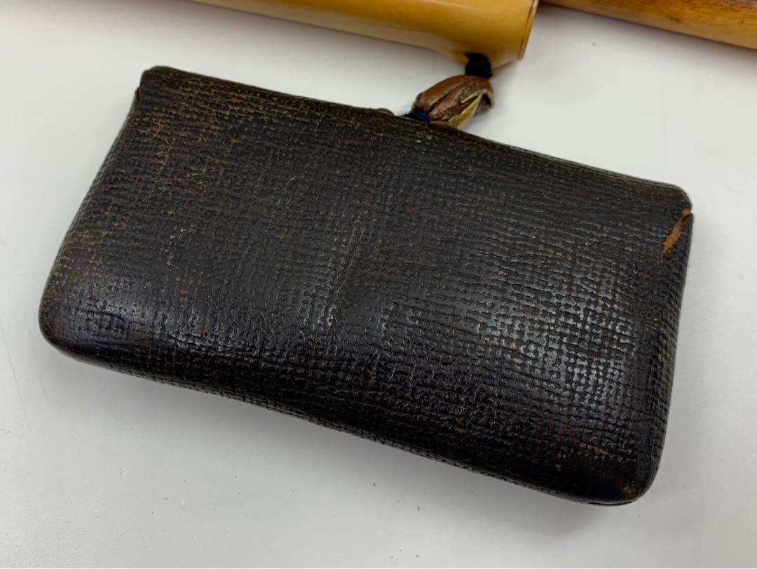 時代物 煙管 キセル 純銀 鳥山水図 煙草入れ たばこ入れ 鴨 緒締 銅地