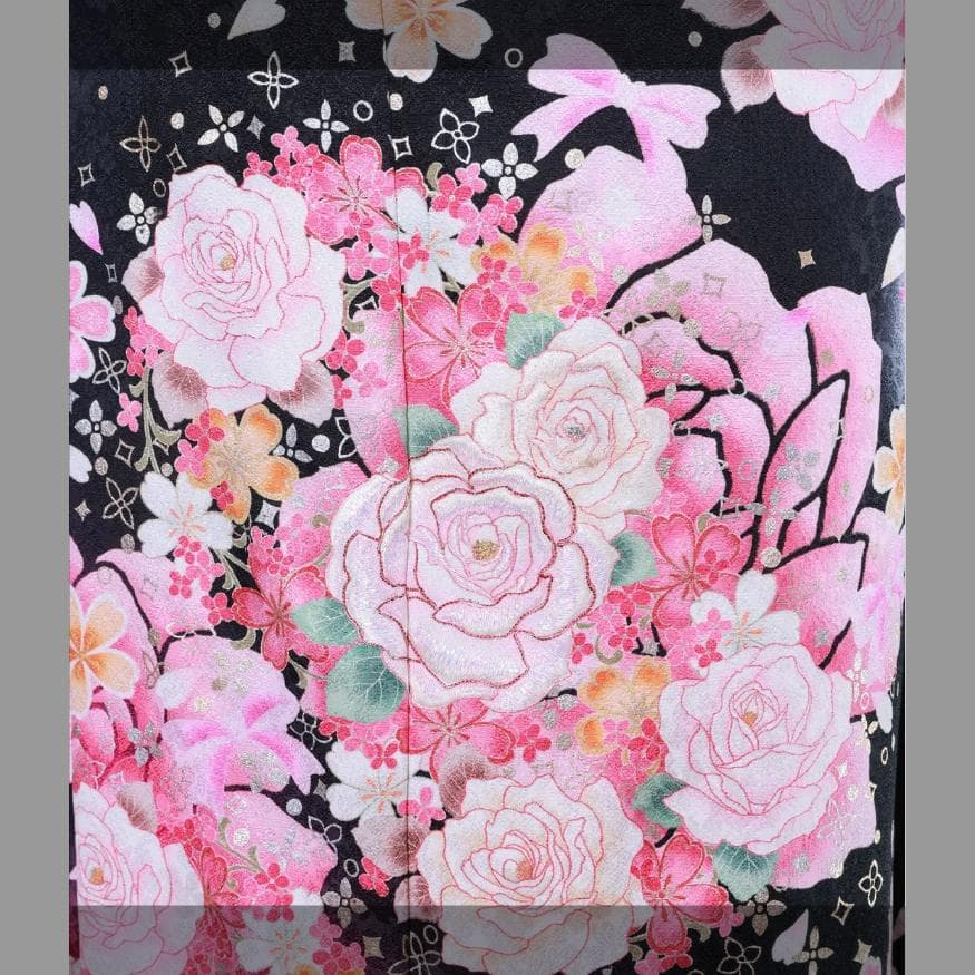 くみこさま専用】振袖セット 美品 ピンク×黒 バラ かわいい