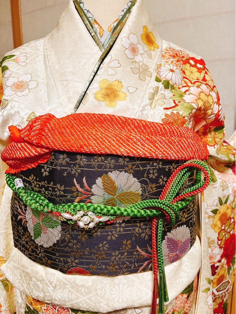 振袖 白 ホワイト 緑 振袖フルセット 成人式 結婚式 結納 袋帯