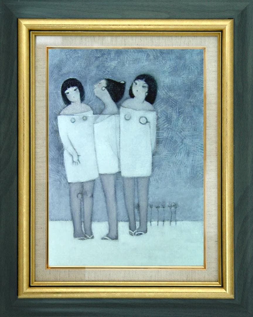 油絵 菅家令子 絵 絵画インテリア額付(銀)人物 F4-142023 雪国 子供