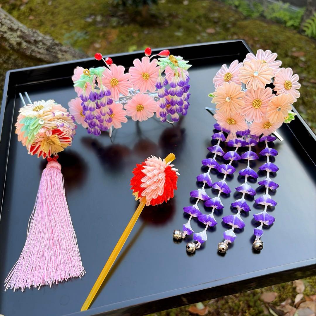 勝山髪飾り 七五三 7歳 (ピンク×藤)