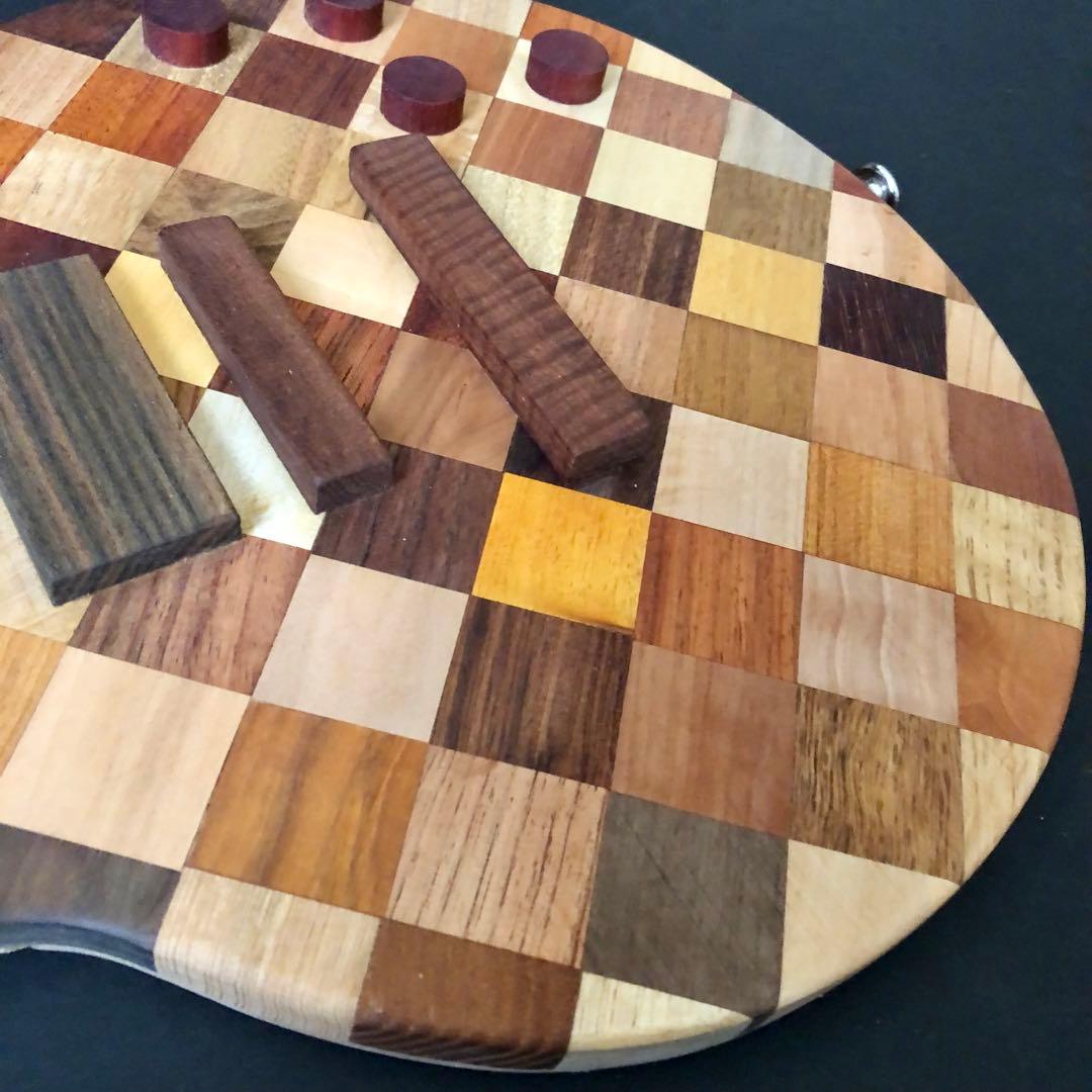 寄せ木アート エレキギター ハンドメイド インテリア 銘木寄せ木