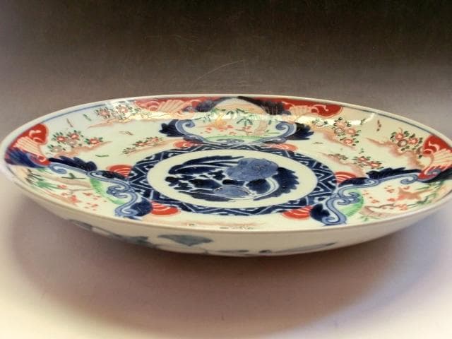 大皿□赤絵錦絵 窓松竹梅 花鳥紋(江戸後期～明治期)古伊万里 時代物