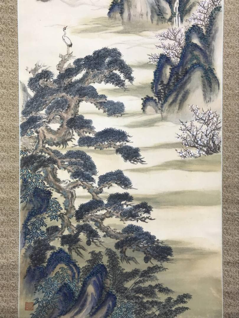 真作】祥堂/蓬莱山図/山水図/祝事山水図/正月掛軸/掛軸/名家伝来AD-735