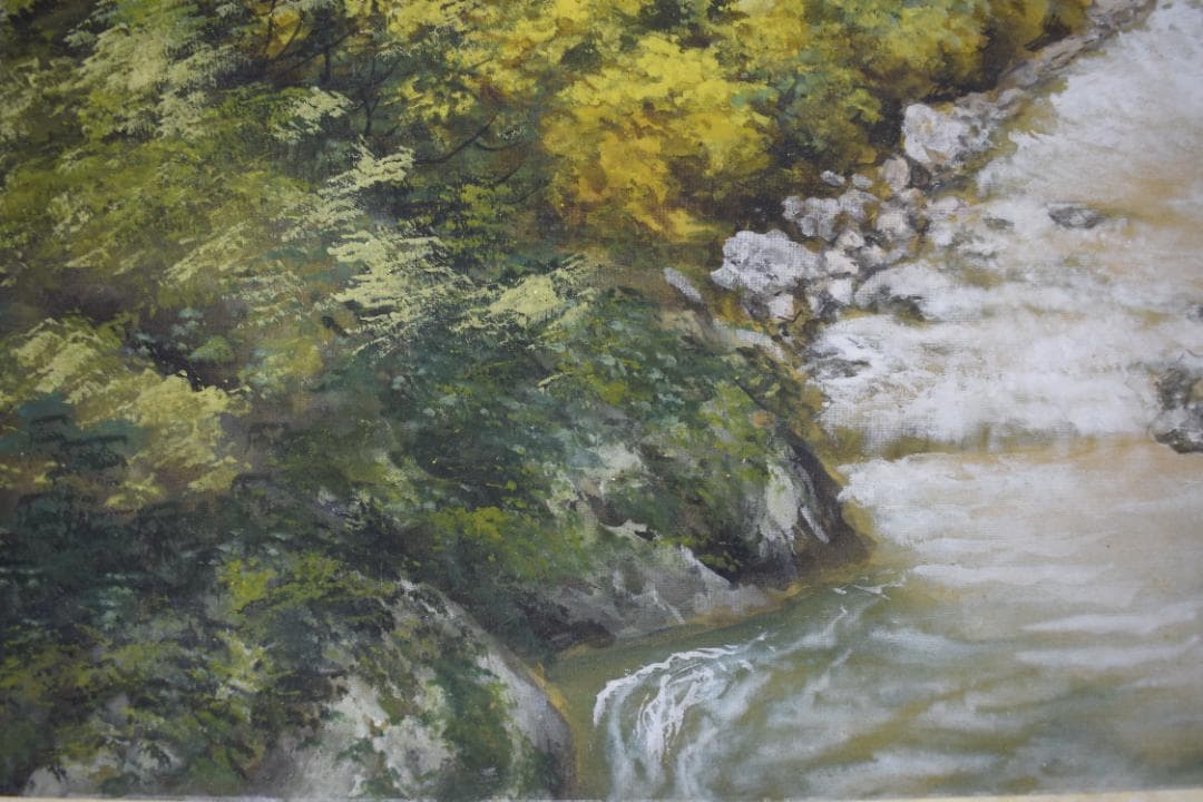 真作】山元春挙/谷川之音/青緑清水図/横物/掛軸☆