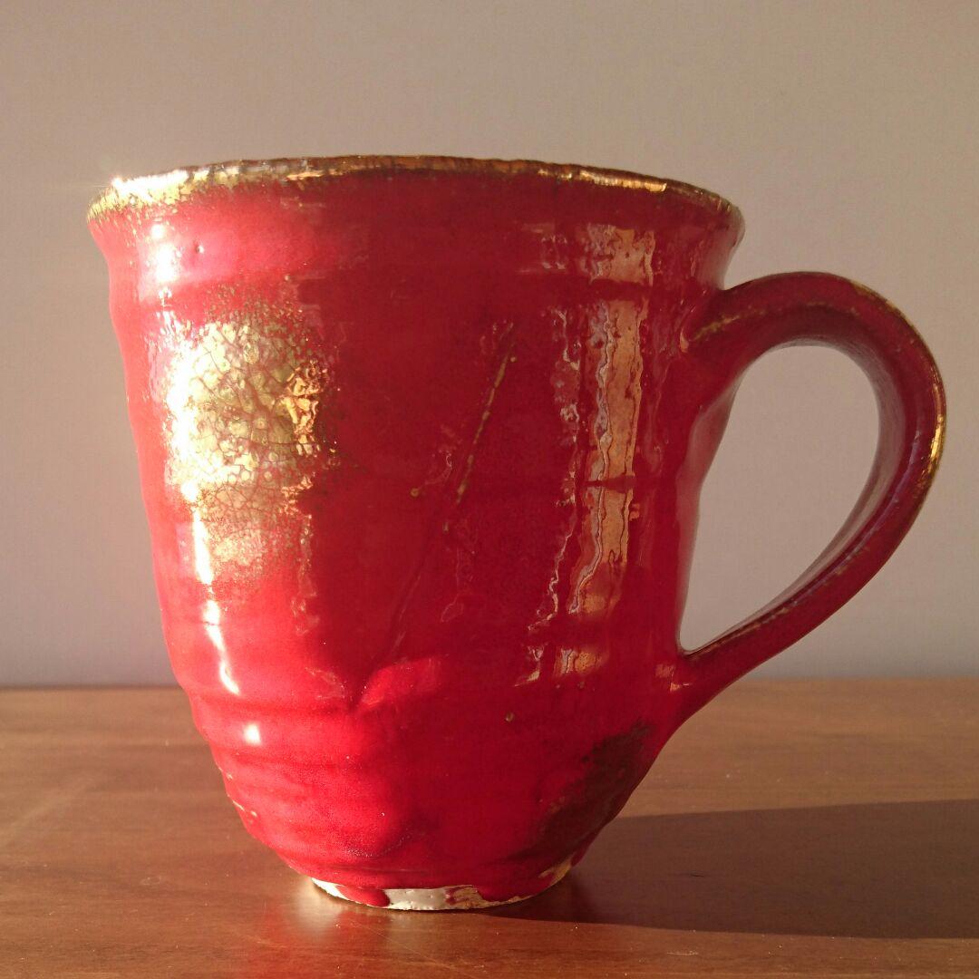 現代陶芸家 高鶴元 陶器 高鶴元 陶器 赤 マグカップ コップ 観賞用