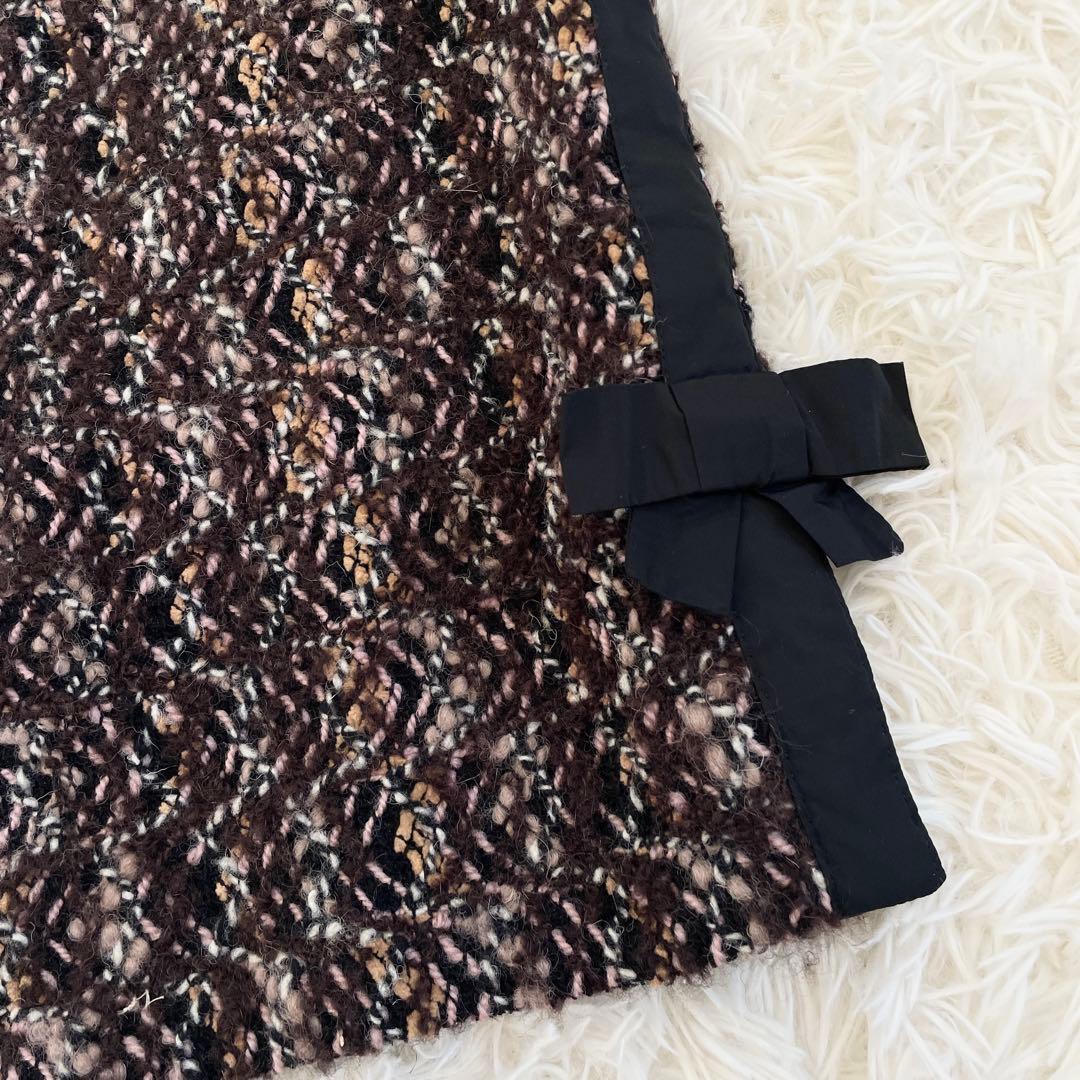 未使用級　ルイヴィトン　膝丈　タイトスカート　ツイード　サイドリボン　L　茶