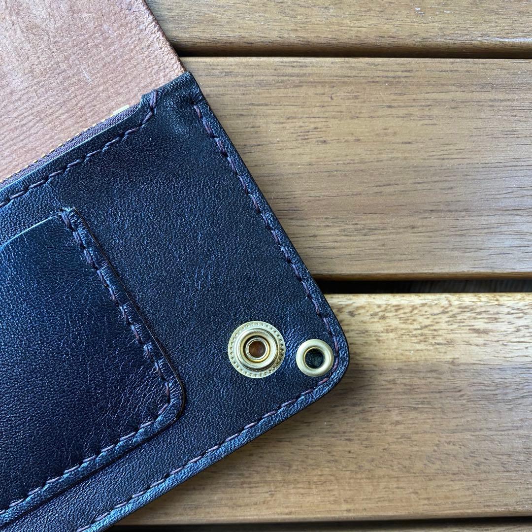 【茶芯・馬革】トラッカーウォレット　３層・ブラック