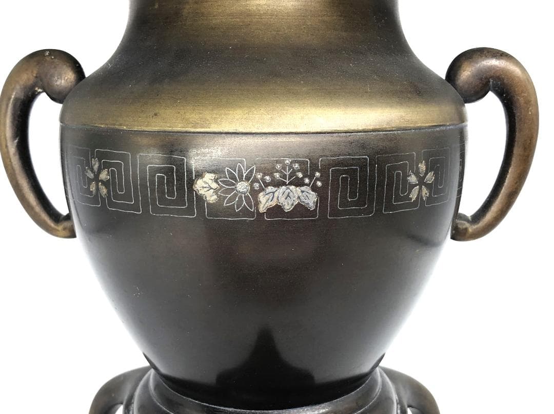 【 雷紋・和紋象嵌薄端 】　明治～昭和初期　手造彫金　鎌倉蔵出