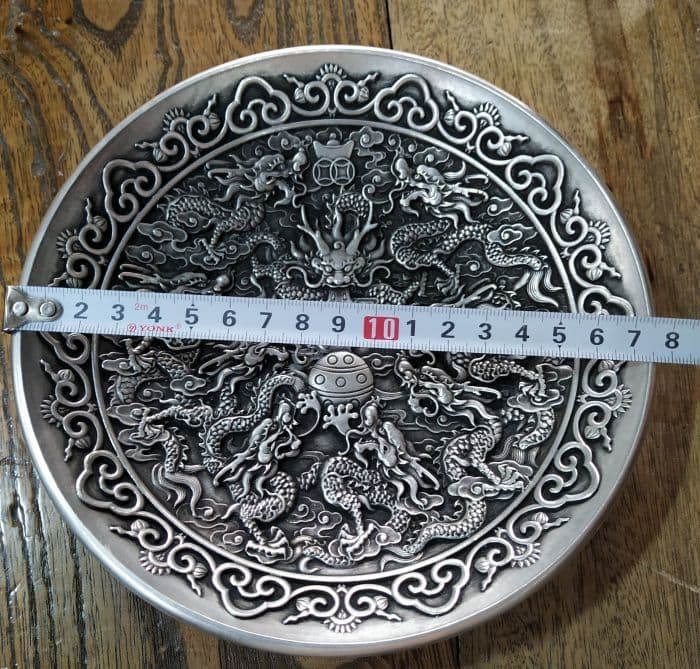 銅 細工 九龍戯珠 銅皿 銅盤 装飾品 工芸品 美術品 置物