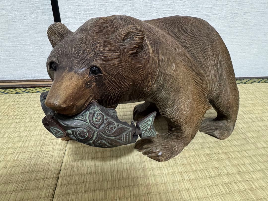 熊　木彫り　アイヌ　北海道 藤戸竹喜「吠え熊」木彫 - アンティーク雑貨・古道具の札幌