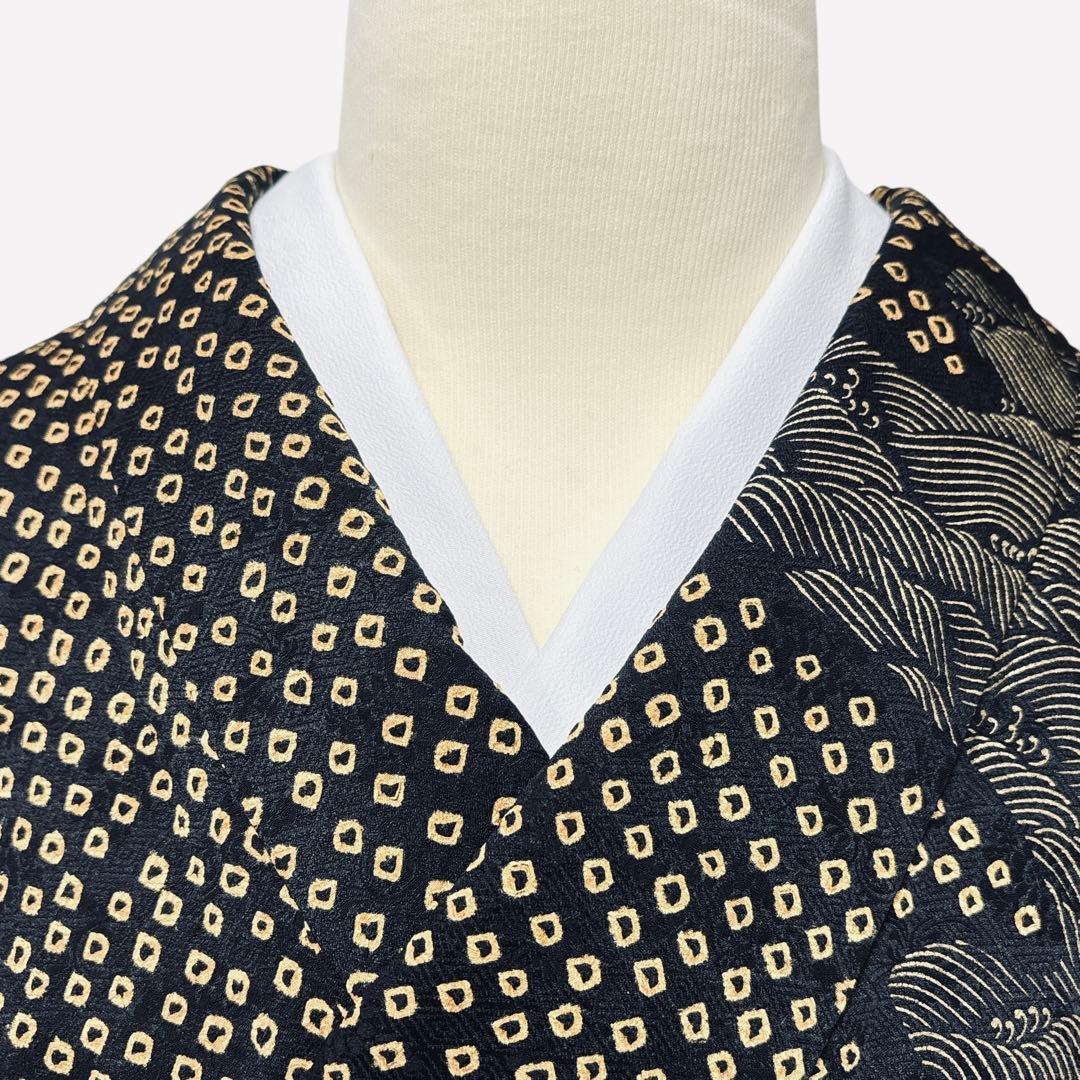 A147愛華 訪問着総絞り　正絹　波　花　身丈165cm