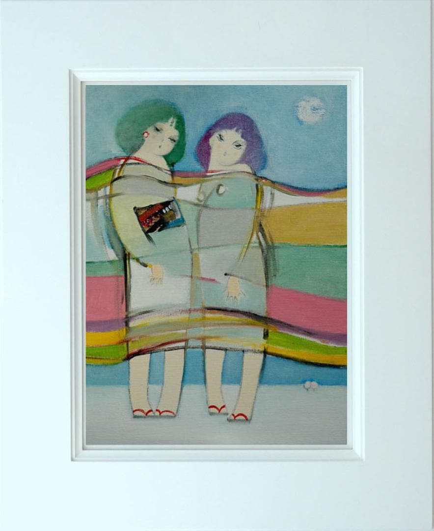 油絵 菅家令子 絵 絵画インテリア額付(黒) F6-083711人物 雪国の子供