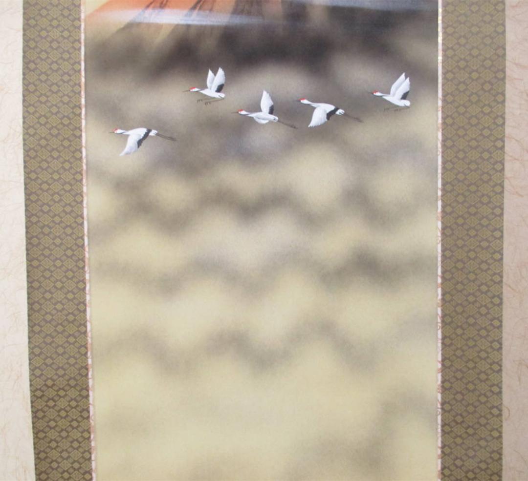 保管品】掛軸 英峰『赤富士図』絹本 共箱付 掛け軸 廊7-2