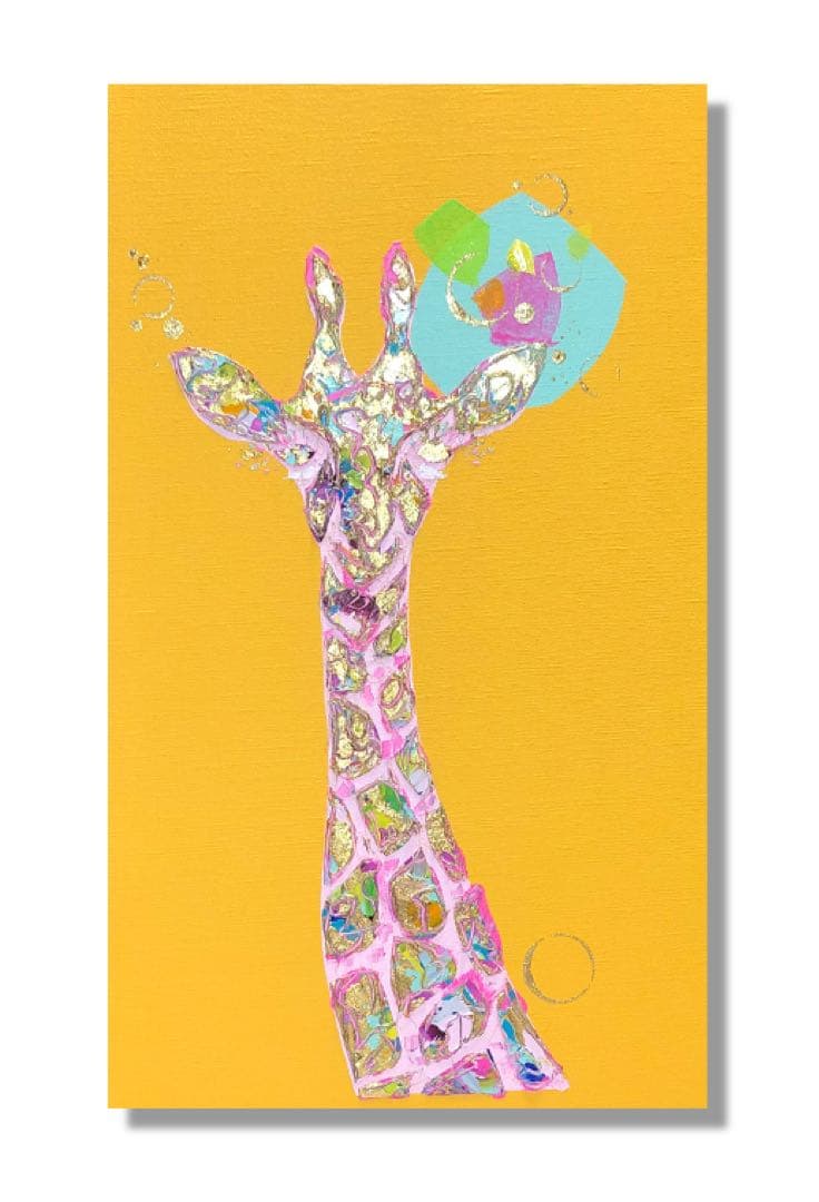 油絵 一点物 キリン イエロー 北欧 ポップ アート インテリア M8