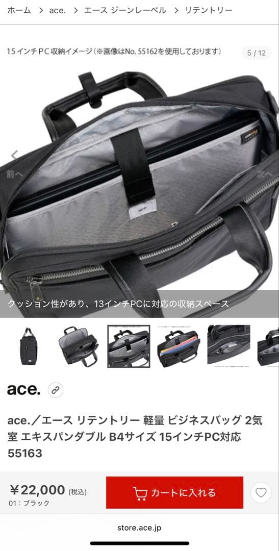 ace. エース ビジネスバッグ ブラック リテントリー B4 新品未使用