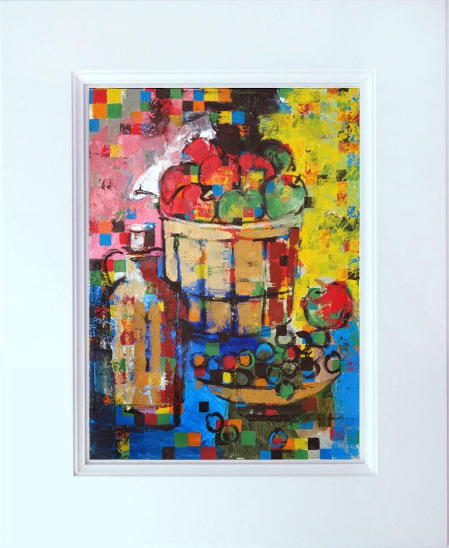 油絵 菅家令子絵 絵画インテリア額付(黒) uF6-063704 静物 果物 瓶