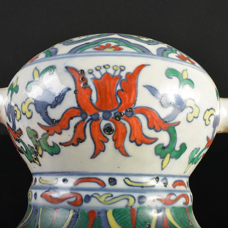 中国 大清乾隆年製 豆彩 花弁文 双耳瓶 V R7038 - glorybeautysalon.com