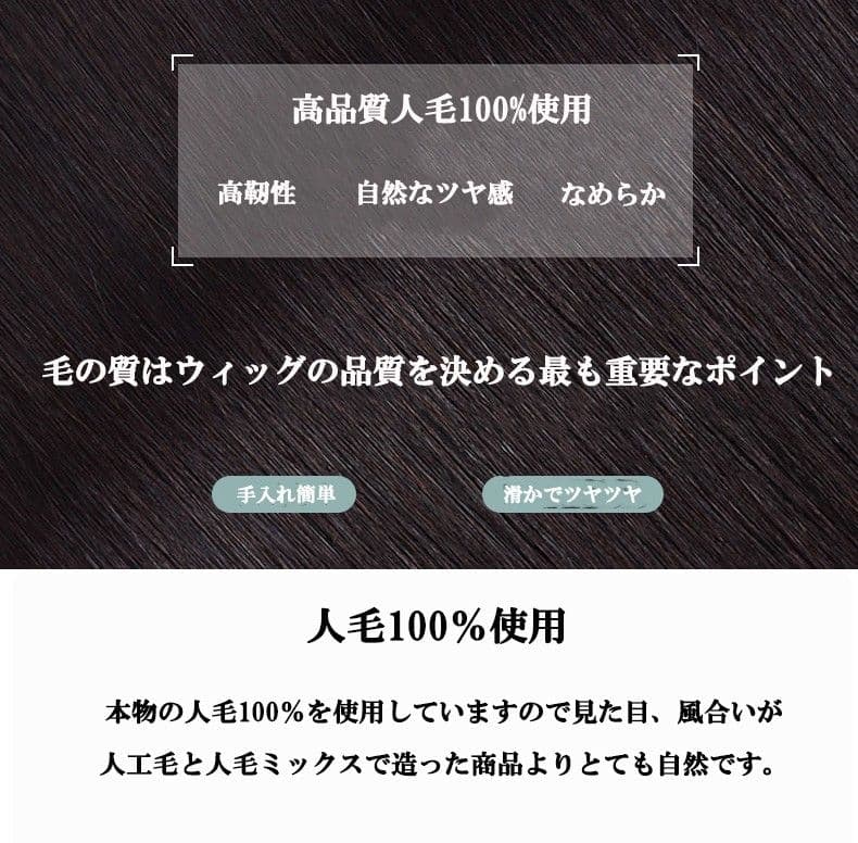 人毛100％ ヘアピース 総手植え 分け目自由 超軽量 蒸れにくい ブラック2点