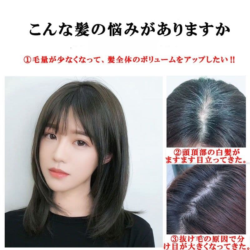 人毛100％ ヘアピース 総手植え 分け目自由 超軽量 蒸れにくい ブラック2点