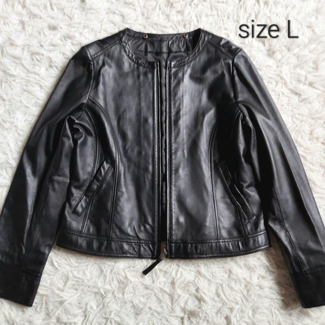 ラムレザー ジャケット ノーカラー シングル ジップアップ 羊革 L