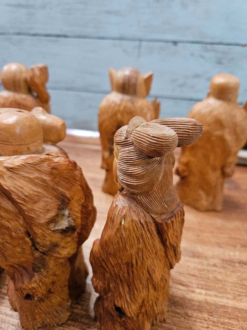 ジャパンアンティーク 無垢の七福神 7体セット 置物 木彫り オブジェ