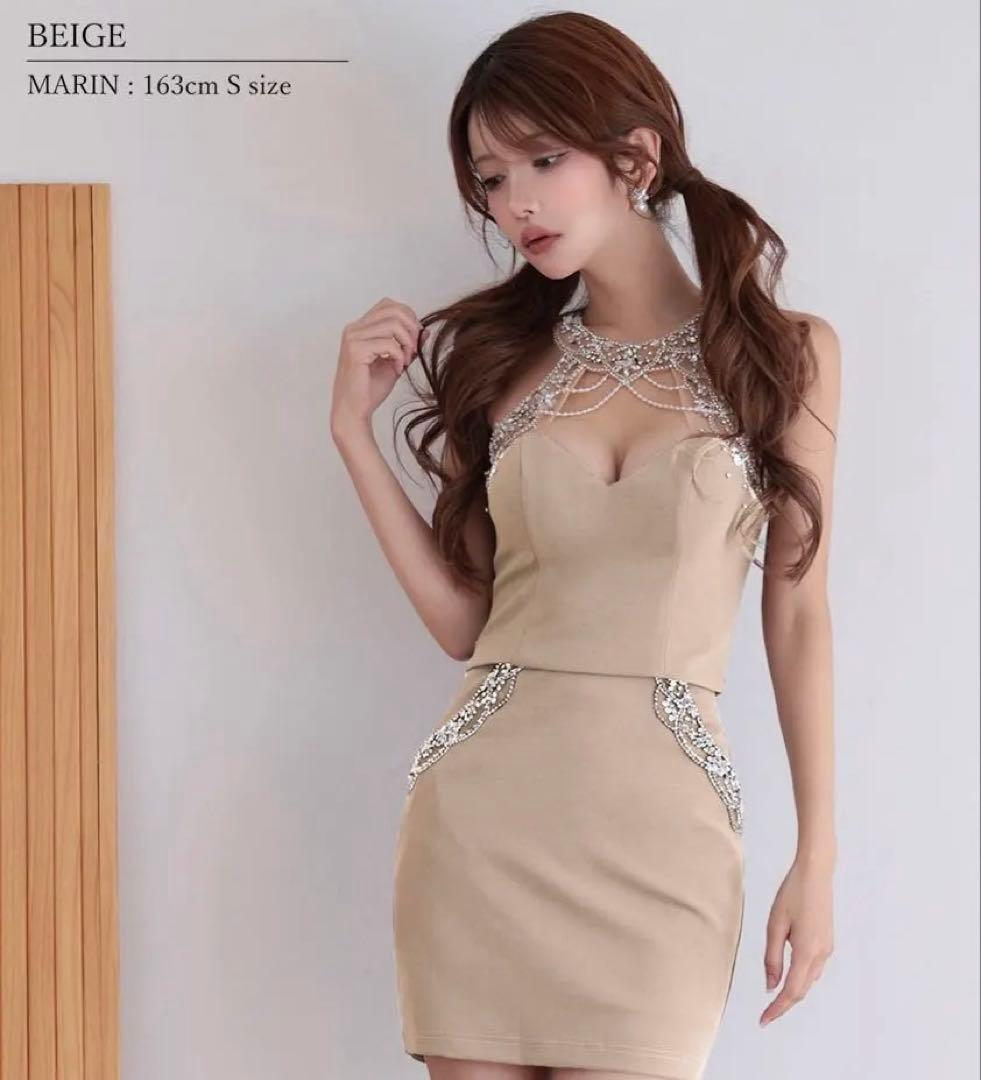 ホルターネック ビジューセットアップ タイトミニドレス (AR25350)