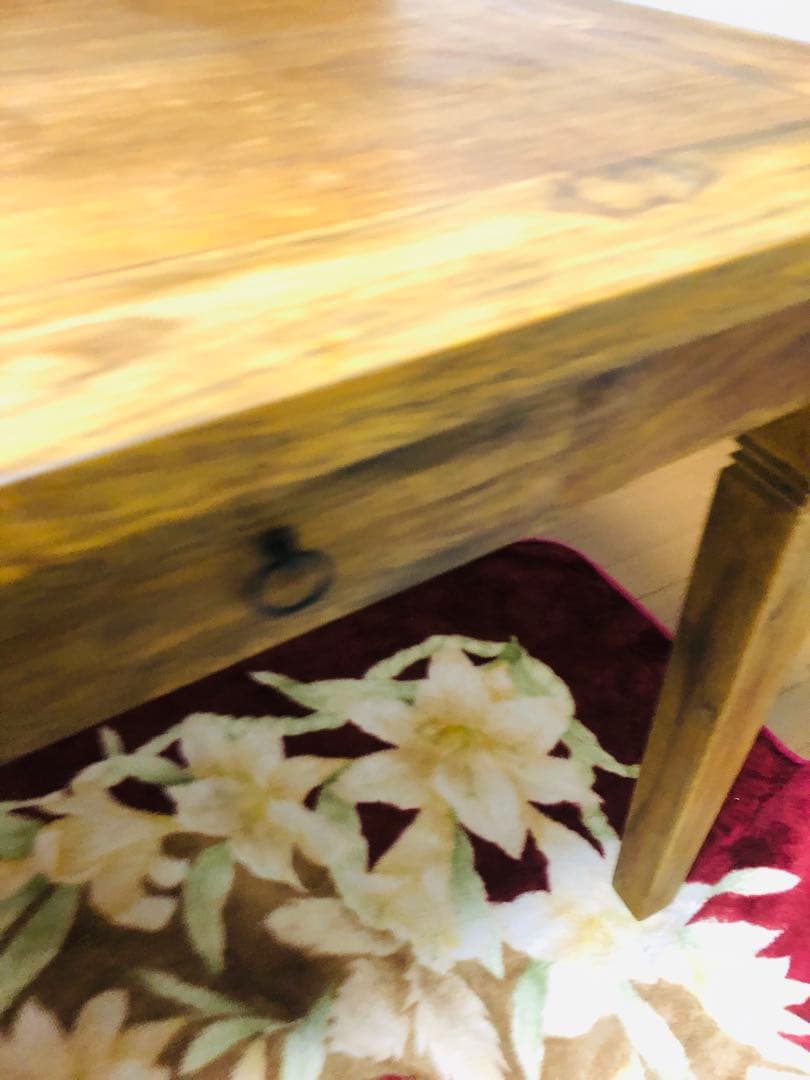 アジアン家具　木製ダイニングテーブル ２つ引き出し付き