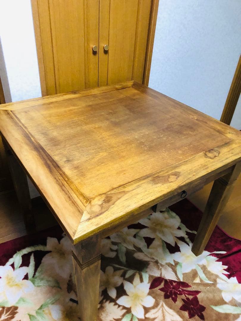 アジアン家具　木製ダイニングテーブル ２つ引き出し付き