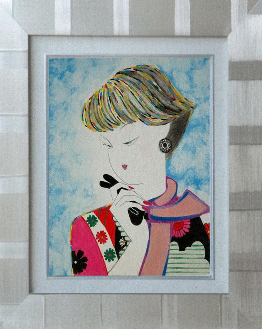 油絵 菅家令子 絵 絵画インテリア額付き (黒) F3-010311 人物 女性