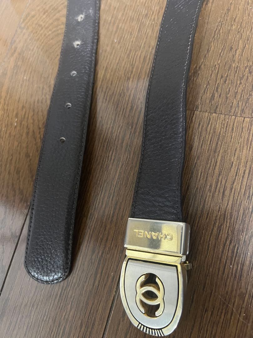 CHANEL 黒 レザー ベルト CCロゴ MADE IN ITALY