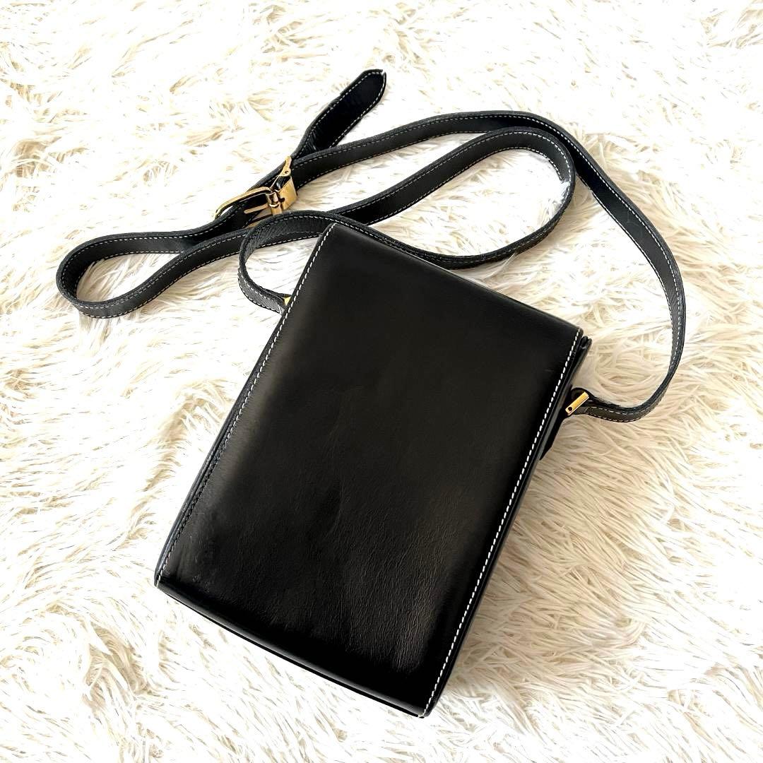 クリスチャンディオール ショルダーバッグ レザー ブラック ヴィンテージ