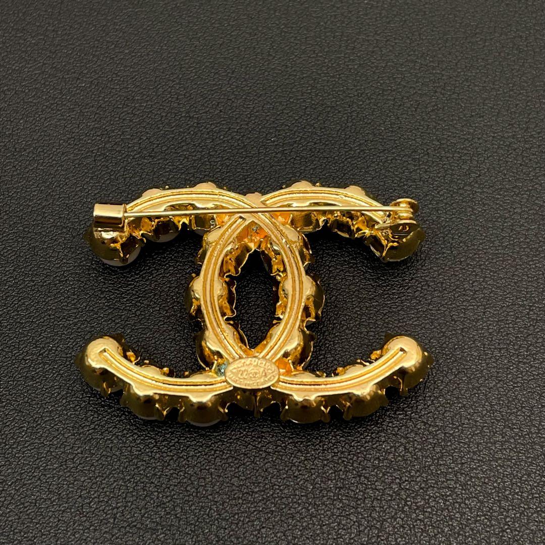 美品 シャネル ココマーク ラインストーン パール ブローチ コサージュ 22A