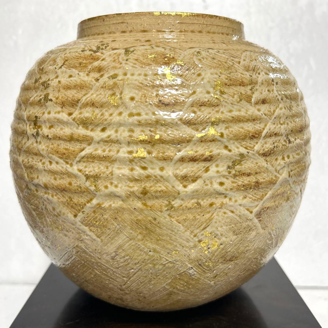 清水焼 京焼 藤平正文 金箔散し花瓶 花器 フラワーベース 華道 壺 置物