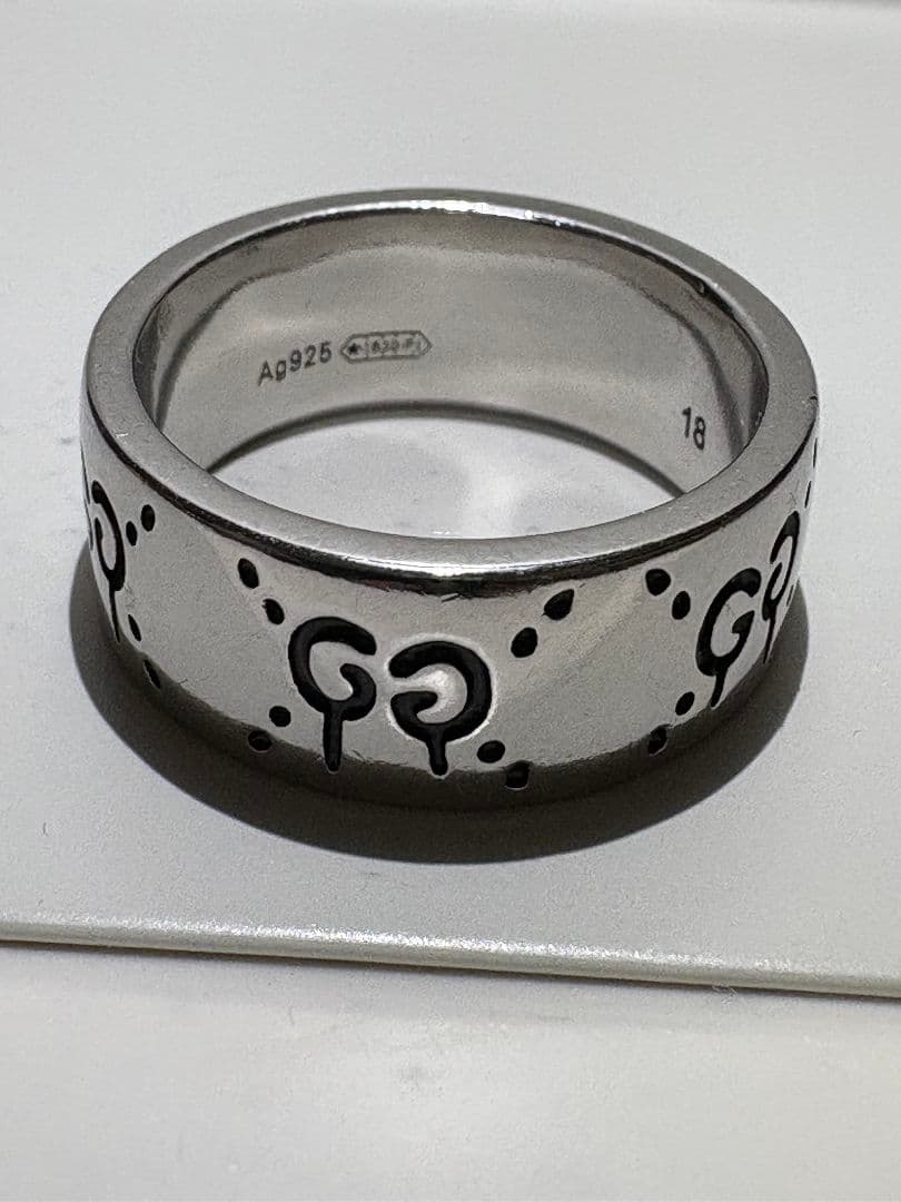 GUCCI ゴースト スカル リング ワイド　刻印サイズ:18号【箱/ポーチ付】